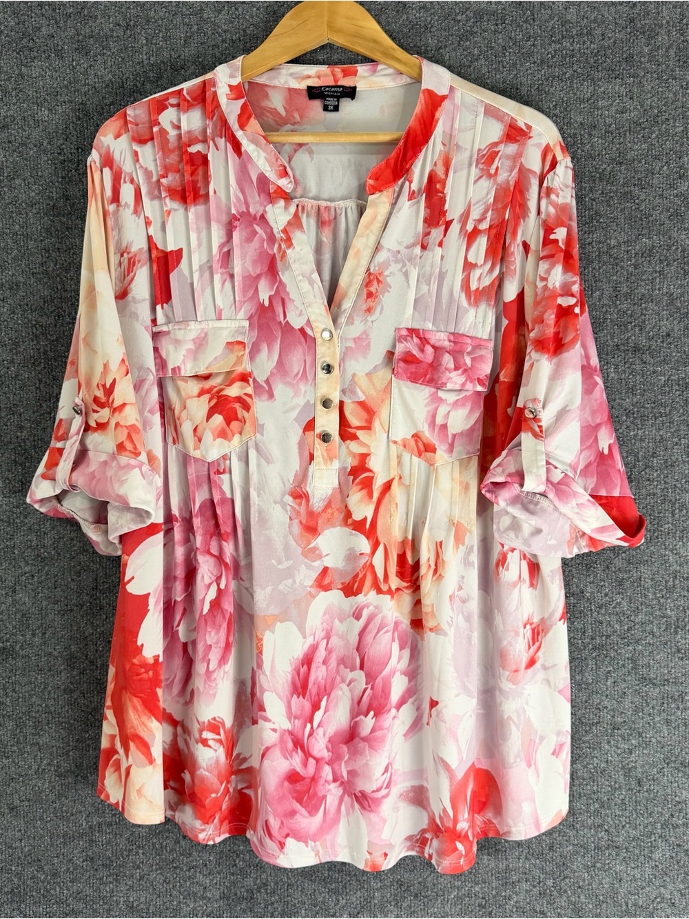 Cocomo Womens Floral Top Size 3X White Pink Office Casual Stretch Comfortable